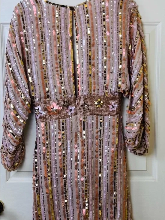 Free People Dress Mini Sequin V-Neck Blush Rose - Picture 3 of 9